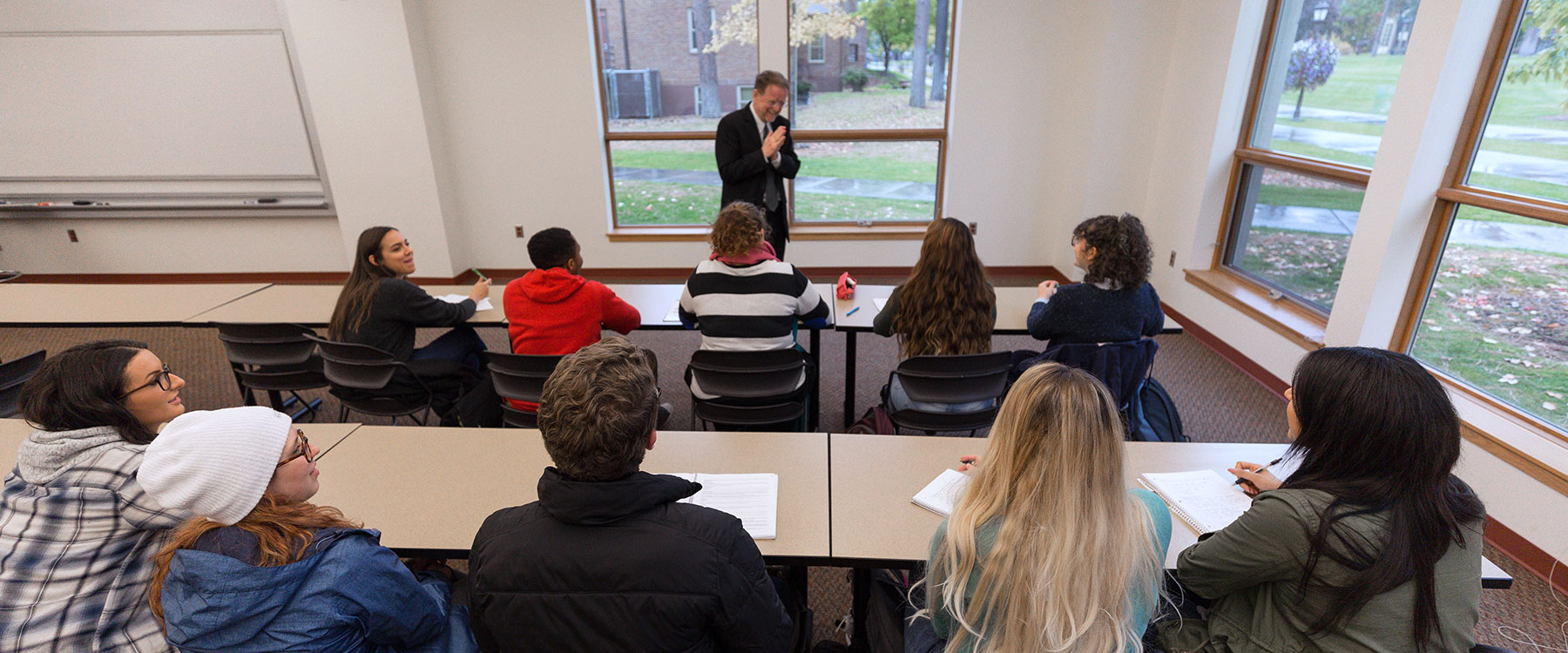 Philosophy professor Forrest Baird talks to a class of students