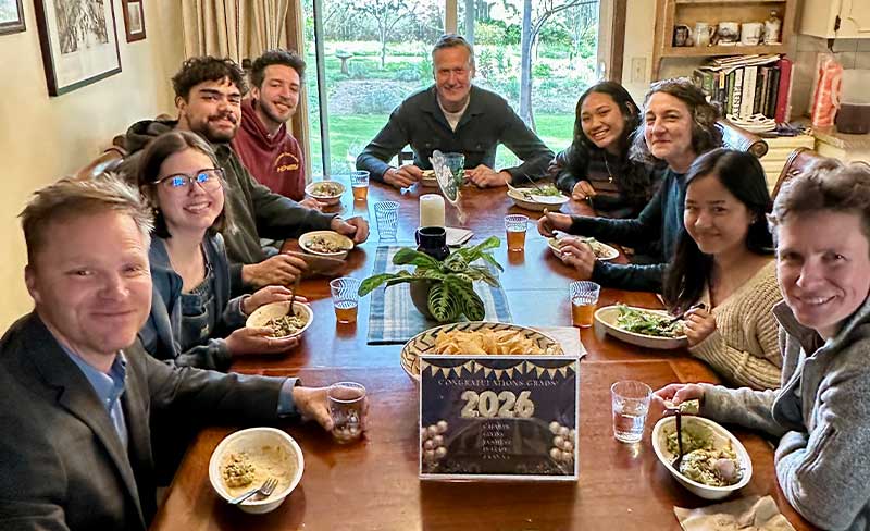 Senior Dinner: Theology faculty and soon-to-be grads enjoy a meal together at Jonathan Moo’s home.